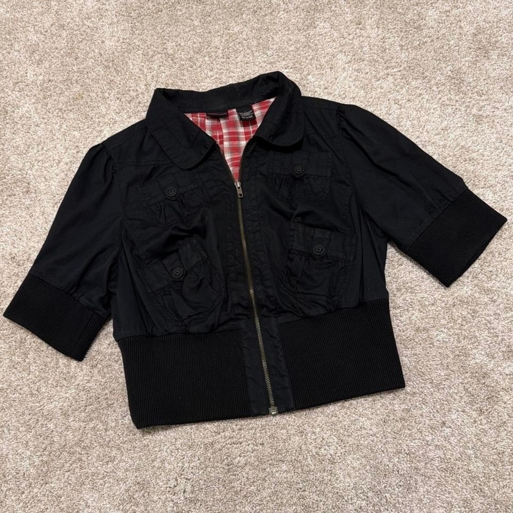 Y2K‎ Vintage Torrid Goth Grunge Cropped Zip Jacket | Black | Small